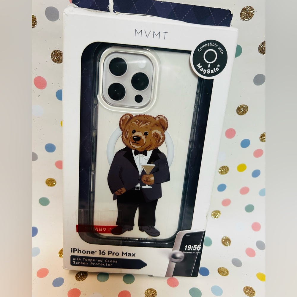 MVMT Bear in Tux with Martini IPhone 16 Pro Max protective phone Case NIB‎
